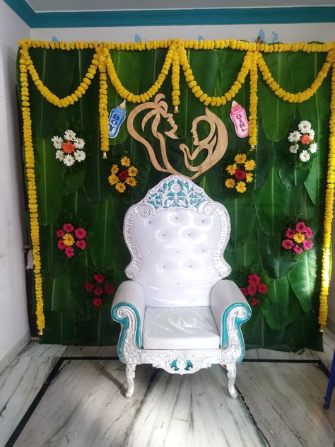 Sreemantham Decoration At Home, Simple Sreemantham Decoration At Home, Srimantham Decorations, Srimantham Decoration At Home, Baby Shower Ideas Indian Style, Seemantha Decoration, Srimantham Decoration At Home Simple, Sreemantham Decoration, Seemantham Decoration