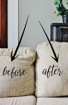 Have couch cushions that are sagging? Especially the cushions that are attached? You can fix them in a MINUTE with this simple tip! #livingroom #couch #designideas #homedecor #livingroom #livingroomideas #homedecorideas Fix Sagging Couch Cushions, Sagging Couch Cushions, Fix Sagging Couch, Diy Home Decor For Apartments, Couch Cushions, Diy Furniture Couch, Diy Furniture Table, Diy Repair, Diy Decorating