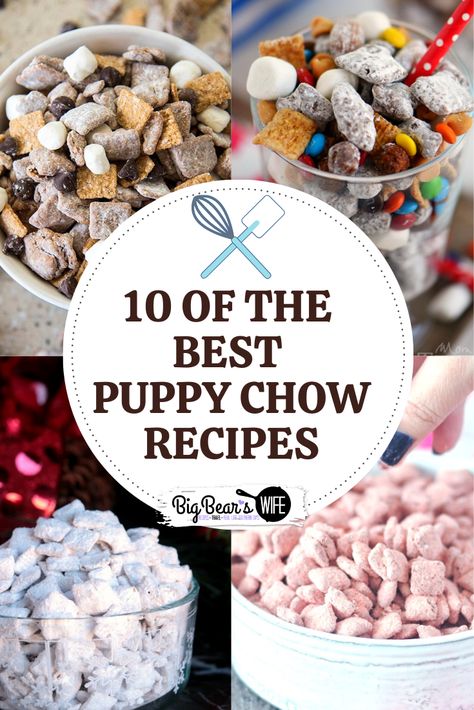 Puppy Chow Snack Mix (or Muddy Muddies) is a popular sweet treat that can be made for all types of occasions! The flavor possibilities are endless and I've found 10 of the Best Puppy Chow Recipes for you to try!! Best Puppy Chow, Homemade Puppy Chow, Best Puppy Chow Recipe, Easy Puppy Chow, Puppy Chow Mix, Puppy Chow Snack, Chex Party Mix Recipe, Sweet Snack Mix, Chex Snack Mix