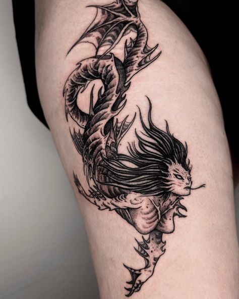 Sea Monster Tattoo Mythical Creatures, Scylla Tattoo, Sea Creature Tattoo Ideas, Apollo Tattoos, Sea Dragon Tattoo, Gore Tattoo, Creature Tattoo, Apollo Tattoo, Popular Tattoo Designs