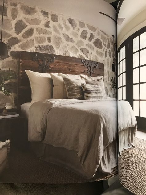 Walls Behind Bed, Ranch Bedroom, Wall Behind Bed, Headboard Wall, Stone Walls, Living Room Design Decor, Couple Bedroom, House Wall, Stone Houses