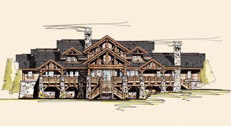 Elk Lodge | Rustic Home Designs | Rustic Home Floor Plans Rustic Mansion Floor Plans, Bloxburg Cabin, White Appliances Kitchen, Log Cabin Mansions, Lodge Plans, Cabin Resort, Cabin Mansion, Mountain Dream Homes, Timber Homes