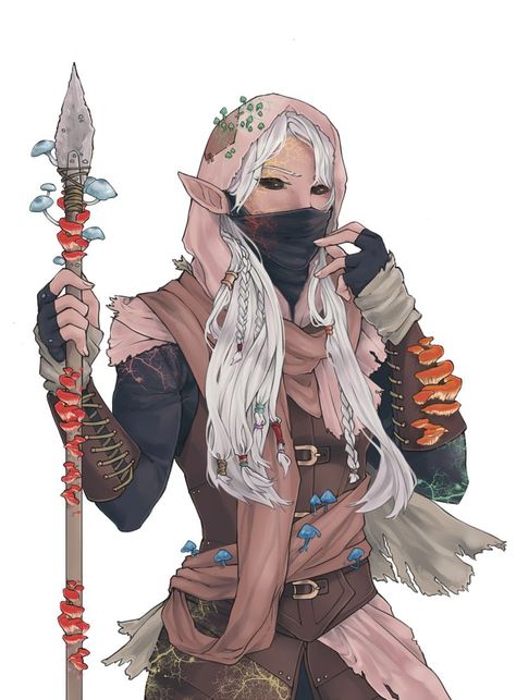 Pallid Elf, Elf Character Art, Circle Of Spores Druid, Spores Druid, Character Commission, Elf, Character Art, Deviantart, Mask