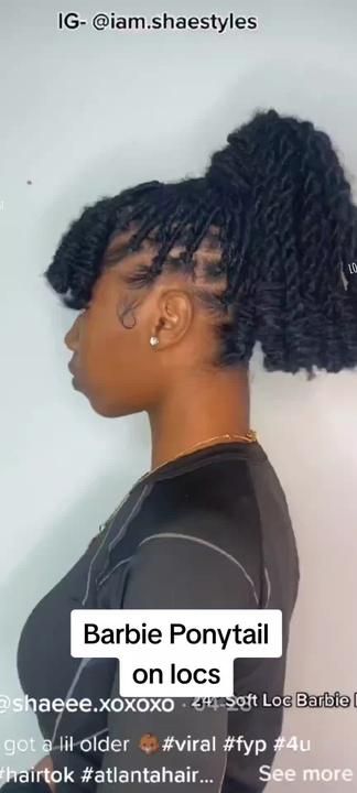 Women Loc Ponytail Styles, Barbie Ponytail With Swoop Locs, Invisible Locs Barbie Ponytail, Invisible Loc Ponytail, Barbie Loc Knot Ponytail, Loc Curly Ponytail, Soft Loc Barbie Ponytail, Braided Barbie Ponytail, Barbie Ponytail With Locs