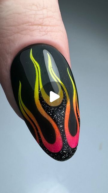 AMANDA BYRNE NAIL ARTIST on Instagram: "I’m On Fire!! 🔥🔥  Using #everythingmagpie   • BLACK BETTY Gel Colour • GIVE ME STRENGTH  • MAGPIE TACKY WHITE & BLACK ARTYgels • MAGPIE NEON PIGMENTS  • DIAMONDS IN THE SKY Gel Colour  • DETAIL ARTY Brush 6  • TOP IT OFF   🖤 @magpie_beauty 🖤 @magpie_education 🖤  @aleana_hand Female practice Thumb   #nails #nailsonfleek #nailsofinstagram #instanails #nailswag #naildesigns #nailsoftheday #nailporn #gelnaildesign #gelnails #manicure #nailitdaily #nailprodigy #showscratch #magpiebeauty #flamenailart #abstractnailart #holidaynails #neonnailart #neonnails #summernails #spring #nailarttutorial #nailtutorial #nailvideo #nailartvideo #boltonnails #boltonnailtech   @nails_by_steps @mknogti_video @scratchmagazine @pblmagazine @pro_beauty01 @asos @asos_face Face Nail Art Step By Step, Pigment Nails Designs, Flame Nail Art, Neon Nail Art, Diamonds In The Sky, Abstract Nail Art, Black Betty, Gel Nail Design, Give Me Strength