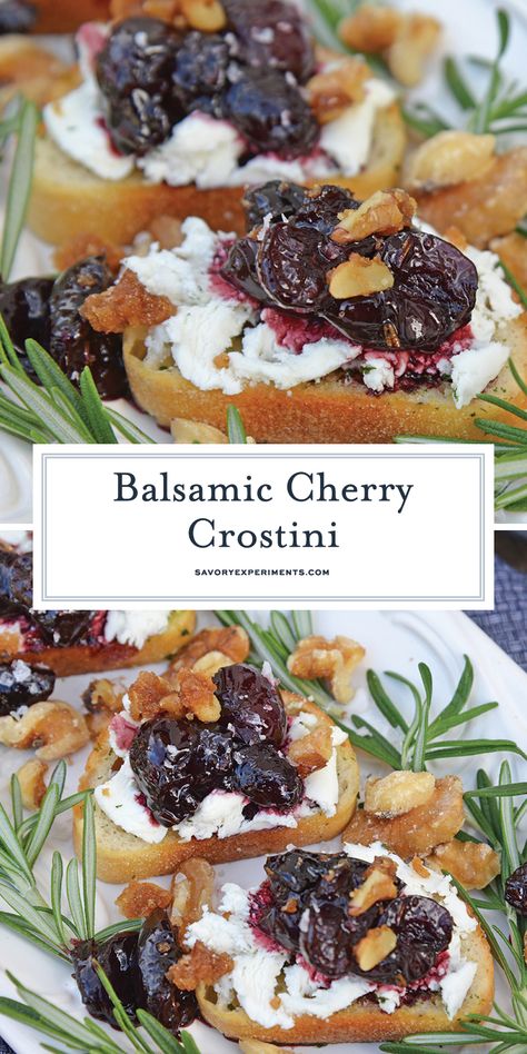 Cherry Crostini, Appetizer Foods, Balsamic Cherries, Holiday Recipies, Fancy Foods, Sweet Appetizer, Crostini Appetizers, Holiday Appetizers Recipes, Crostini Recipes