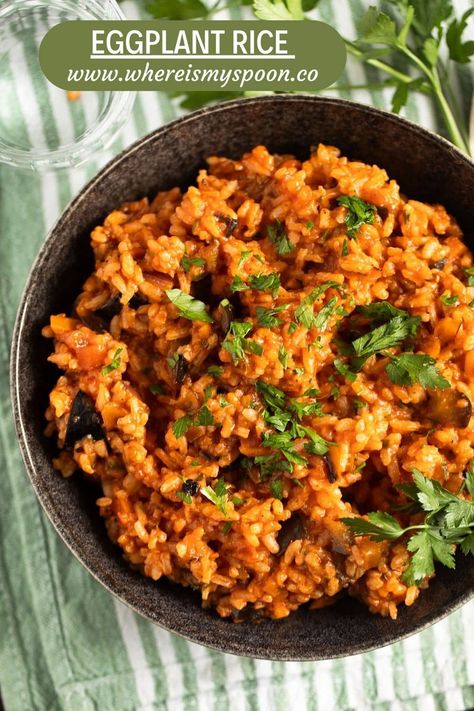 Make a comforting dish of eggplant rice with tomato sauce, creamy risotto rice, and a few more veggies. Finish with fresh basil or parsley for added flavor. Rice With Tomato Sauce, Eggplant Rice, Bacon Risotto, Creamy Risotto, Vinegar Cucumbers, Risotto Rice, Eggplant Dishes, More Veggies, Rice Varieties