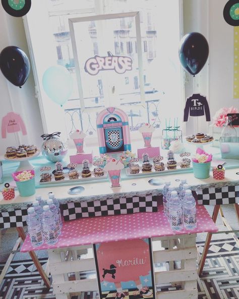 grease birthday party Grease Birthday Party Ideas, Grease Party Theme, Grease Birthday Party, 1950s Party Ideas, Movie Birthday Party Ideas, Grease Themed Parties, 50s Birthday, Grease Theme, Grease Party