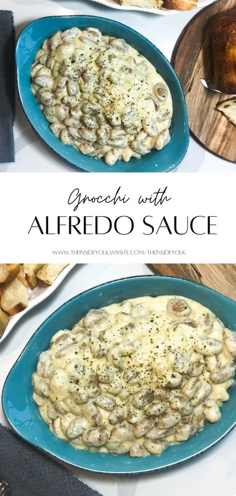 Gnocchi With Alfredo Sauce, Gnocchi Alfredo Recipes, Alfredo Gnocchi Recipes, Gnocchi Alfredo, Alfredo Gnocchi, Jarred Alfredo Sauce, Gnocchi Recipes Easy, Fancy Things, Alfredo Recipe