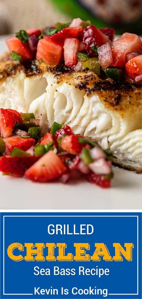 Grilled Sea Bass Recipes, Grilled Sea Bass, Sea Bass Recipes, Slow Cooked Pulled Pork, Strawberry Salsa, Yummy Seafood, Grilled Seafood, Yummy Casseroles, Baked Fish