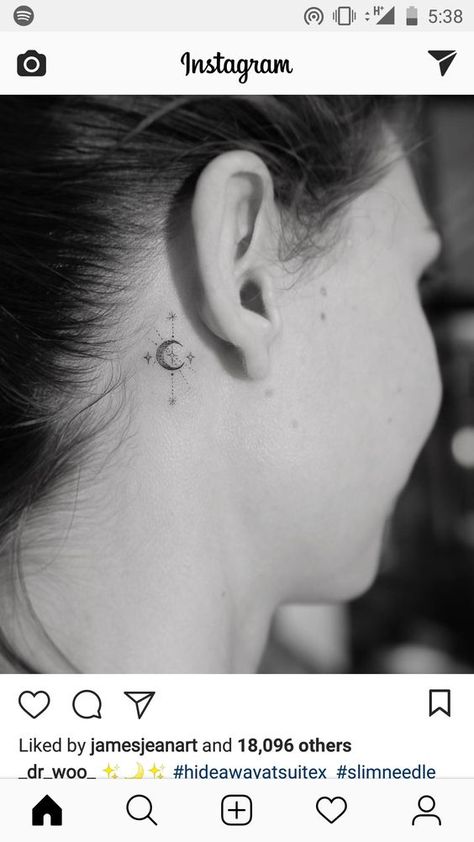 Ear Tattoos Women, Behind The Ear Tattoos, Luna Tattoo, Human Finger, Behind Ear Tattoos, Harry Styles Drawing, Behind The Ear Tattoo, Tattoos Simple, Small Tats