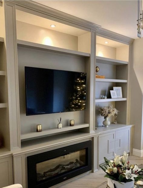 Built In Fireplace Entertainment Center, Tv Display Ideas Living Room, Media Center Ideas Living Rooms, Bedroom Entertainment Center, Wall Entertainment Center, Storage Entertainment Center, House Redo, Fireplace Entertainment Center, Tv Display