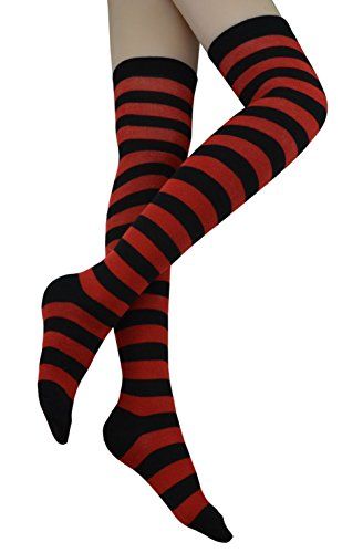 Red Shorts Outfit, Red Knee High Socks, Black Knee High Socks, Scene Clothing, Striped Thigh High Socks, Striped Knee High Socks, Goth Christmas, Popular Clothing Styles, Stocking Designs