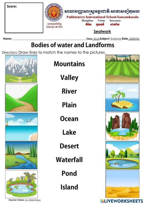 Bodies Of Water Worksheet, Water And Landforms, Landforms Worksheet, Landforms Activities, Landforms And Bodies Of Water, Capacity Worksheets, Homeschooling Crafts, Land Forms, Bodies Of Water