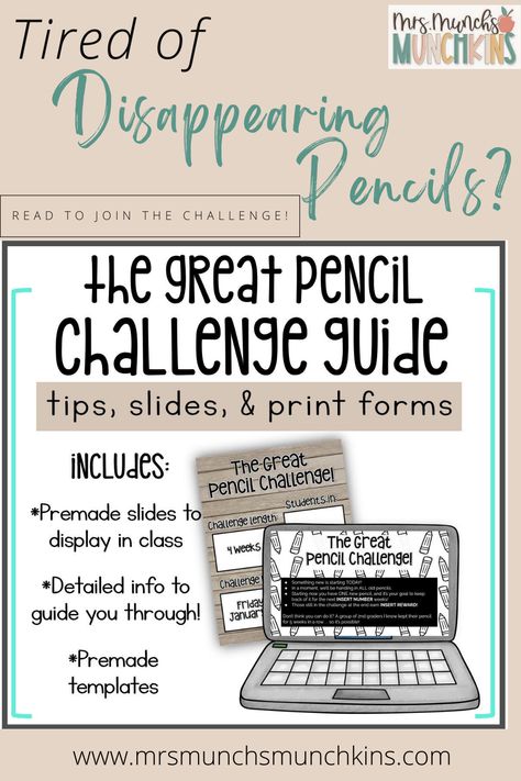 Looking for ways to help your students be organized and responsible?  Read to find about the Great Pencil Challenge and how students are able to keep ONE pencil for at least 3 weeks or more!  Perfect for any grade level and can be adjusted to fit any classroom and all needs of students. Join the challenge with me! Great Pencil Challenge, Pencil Challenge Classroom, Class Pledge, Pencil Challenge, Girl Activities, Motivational Activities, Second Grade Classroom, Be More Organized, Classroom Songs