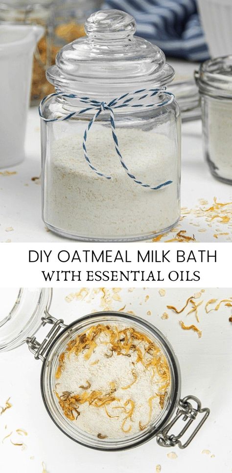 Learn how to make a calming DIY oatmeal milk bath with essential oils. Simple recipe with several essential oil blends to try. #oatmealbath #diy Oatmeal Milk Recipe, Oatmeal Milk Bath, Milk Bath Recipe, Bath Soak Recipe, Diy Oatmeal, Milk Bath Soak, Goat Milk Bath, Diy Lavender, Oatmeal Bath