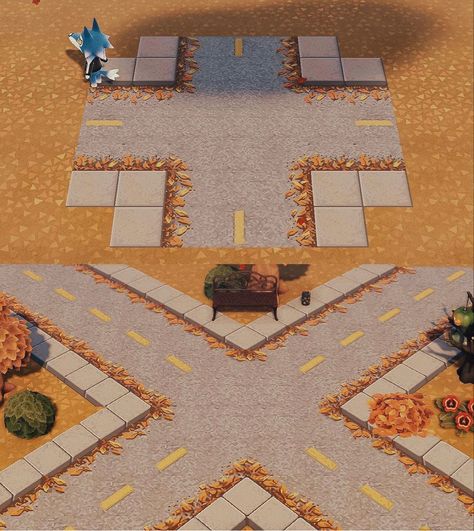 Acnh Fall Road Designs, Acnh Fall Street Code, Animal Crossing Road Codes, Colin Crossing, Autumn Town, Acnh Halloween, Farm Core, Purple City, Acnh Inspiration