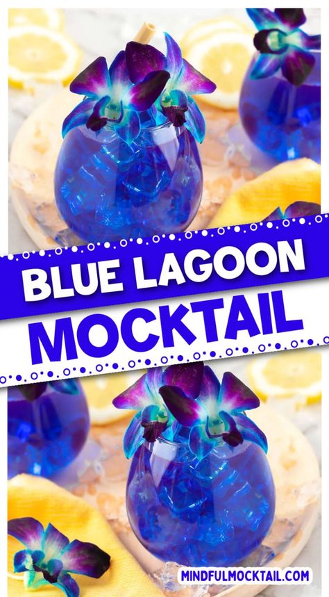 Blue Lagoon Mocktail, Mocktail Party, Best Non Alcoholic Drinks, Easy Mocktail Recipes, Mocktail Drinks, Blue Drink, Cocktail Drinks Alcoholic, Alcohol Free Drinks, Blue Drinks