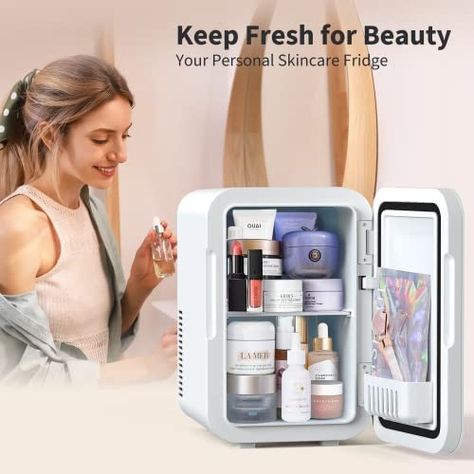 Potiry skincare fridge is a great solution for storing cosmetics at a cool temperature to enhance their active ingredients. The removable shelf makes small items like mask, face cream easy to store separately. #ad Fridge For Bedroom, Office Fridge, Skincare Fridge, Mini Refrigerator, Portable Cooler, Compact Refrigerator, All Natural Skin Care, For Skin Care, Natural Skin Care Routine