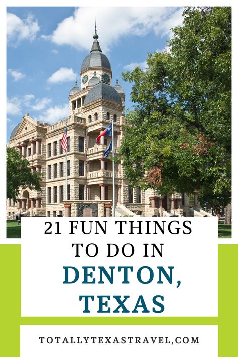 If you are looking for things to do in Denton, Texas, then check out this post. We have outlined 21 fun things to do in Denton. We have included shopping, outdoor activities, local museums and parks, and more. This is a great small town in Texas to visit! Texas travel | Travel guide | Travel tips | Texas outdoors Denton Texas Things To Do In, Texas Travel Guide, Texas Things, Texas Destinations, Visit Texas, Denton Texas, Texas Towns, Travel Recommendations, Us Road Trip