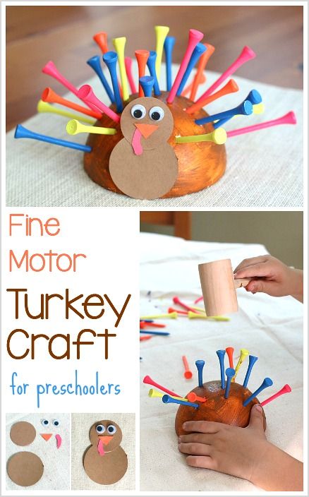 Thanksgiving Crafts for Preschoolers: Fine Motor Turkey Craft Using Golf Tees ~ BugyandBuddy.com Thanksgiving Crafts For Preschoolers, Craft For Thanksgiving, Thanksgiving Activities Preschool, Turkey Activity, Thanksgiving Crafts Preschool, Thanksgiving School, Crafts For Preschoolers, November Crafts, Thanksgiving Activities For Kids