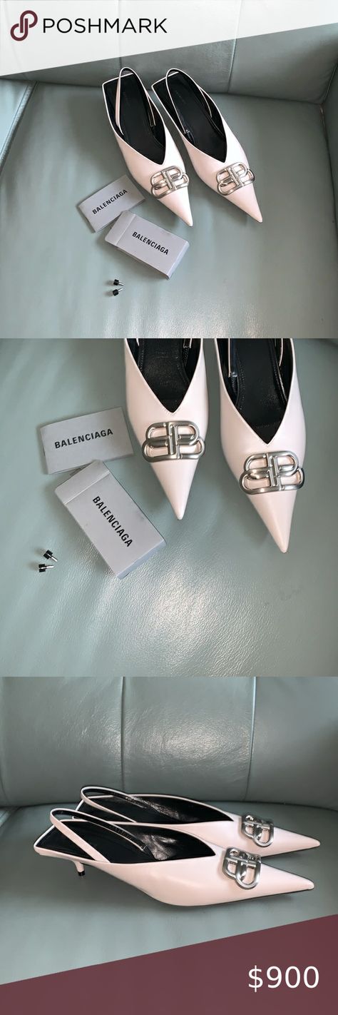 Balenciaga NWT Square Knife Pointed Toe Kitten Heel Pump Bb Monogram, Balenciaga Shoes, Kitten Heel Pumps, Kitten Heel, Mule, Pumps Heels, Balenciaga, Leather Straps, Kitten Heels