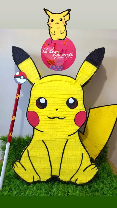 Pikachu Pinata, Pokemon Pinata, Pokemon Birthday Card, Pokemon Purse, Birthday Pikachu, Pokemon Themed Party, Lion King Birthday, Piñata Ideas, Pokemon Craft