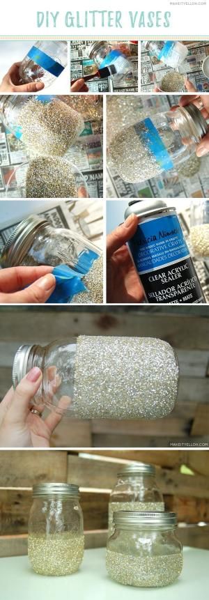 Glitter Vases, Glitter Mason Jars, Mason Jar Projects, Mason Jar Vases, Diy Glitter, Jar Diy, Glitter Diy, Jar Vase, Jar Gifts