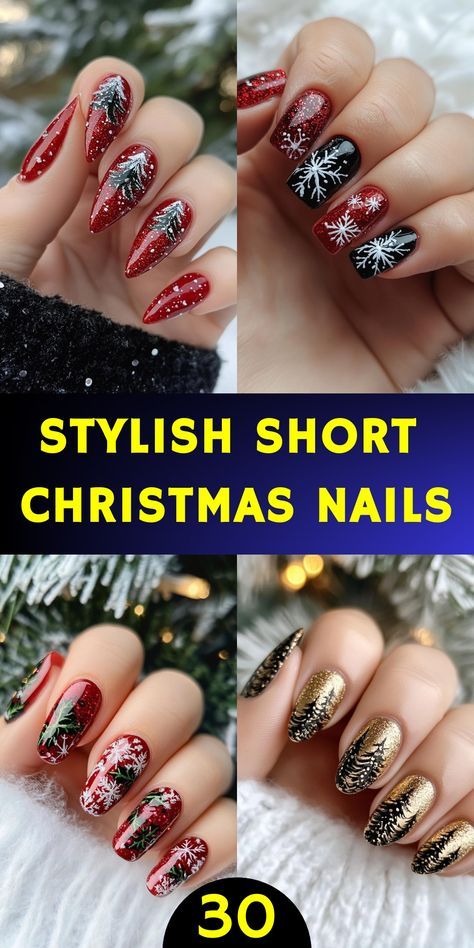 Short Christmas Nail Ideas, December Nails Christmas, Short Nail Bed, Nails December, Nails Xmas, Blue And White Nails, Christmas Nail Ideas, Festive Manicure, Holiday Punch