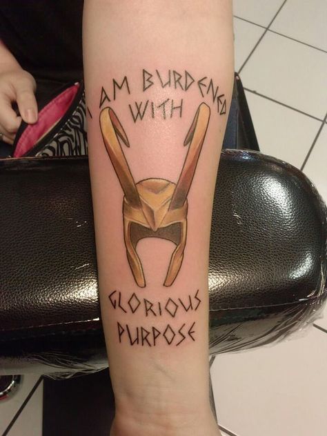 7th..I am burdened with glorious purpose-arm Purpose Tattoo, Gods Tattoo, Loki Tattoo, Nordic Gods, Burdened With Glorious Purpose, Small Henna Tattoos, Norse Mythology Tattoo, Small Henna, Glorious Purpose