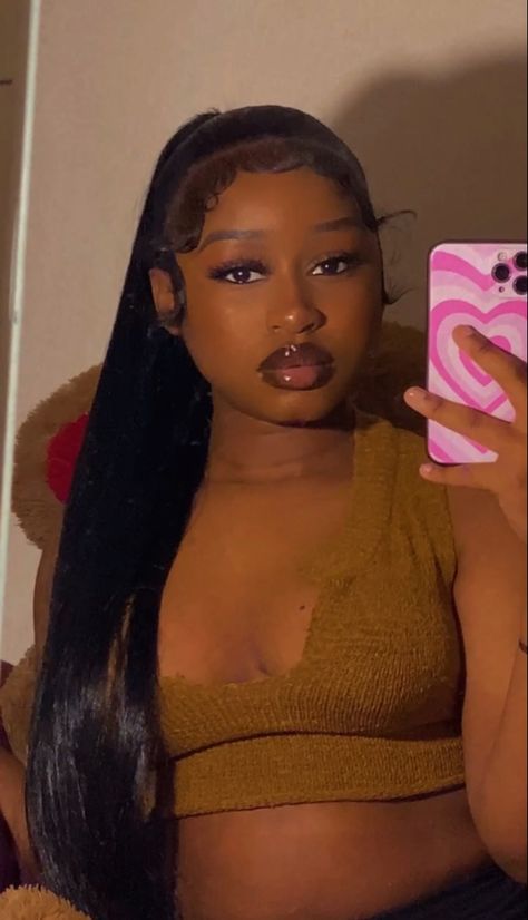 Ponytail With Straight Hair, Straight Ponytail Black Women, Slick Back High Ponytail, High Ponytail Hairstyles For Black Women, Pretty Energy, Glam Hairstyles, Bun With Curls, Slick Ponytail, Barbie Ponytail