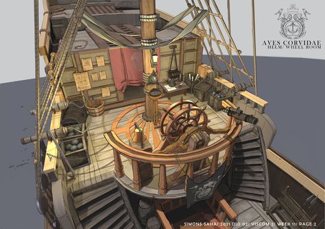 Ship Interior Concept Art, Pirate Ship Interior, Underground Town, Wagon Interior, Ship Interior, Feng Zhu Design, Interior Concept Art, Pirate Ship Art, Feng Zhu