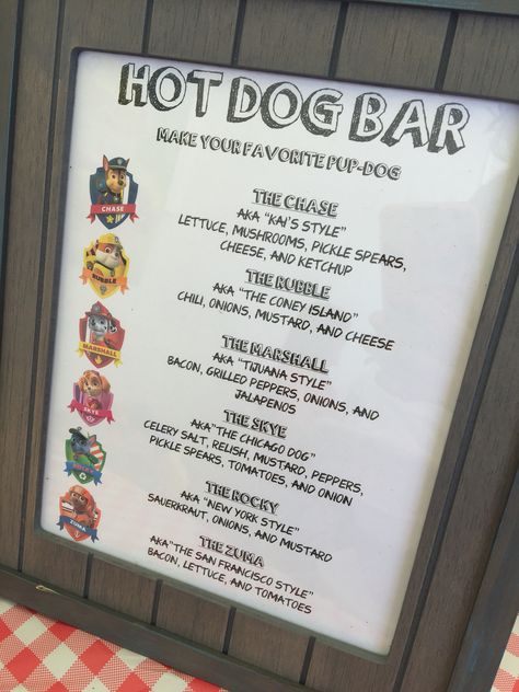 My hot dog bar at son's paw patrol birthday party was so easy and it came out great. Baby Boy Birthday Party Ideas, Boy Birthday Party Ideas, Hot Dog Party, Party Food Bar, Paw Patrol Birthday Theme, Kids Birthday Party Food, Paw Party, Hot Dog Bar, Puppy Birthday Parties