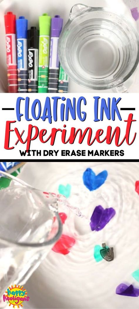 Did you know you can make ink float? In this post, we'll show you how to make dry erase ink float in water! It's such an easy and super-cool experiment for all ages to do! #HappyHooligans #ScienceForKids #Experiments #Preschoolers #Tweens #ActivitiesForKids #KidsActivities #DryErase Science Experiments Kids Preschool, Kids Stem Activities, Fun Experiments, Camp Projects, June Crafts, School Age Activities, Cool Experiments, Experiments Kids, Science Camp