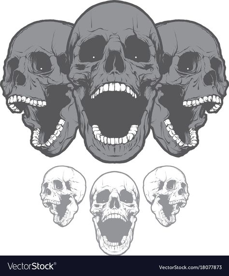 Screaming Drawing, Skulls Design, Screaming Skull, White Background Design, Skull Reference, Skull Stencil, Skull Sketch, Tattoo Reference, Skulls Drawing