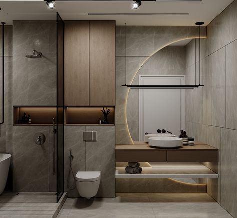 Cabinet To Ceiling, Drawer Under Sink, Bathroom Luxury Design, Toilet Design Modern, Toilet Mirror, Dining Room Design Luxury, Above Toilet, New Bathroom Designs, Small Bathroom Interior