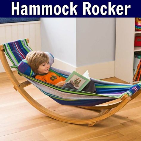 Kids Rocking Hammock Rocking Hammock, Kids Woodworking Projects, Kids Hammock, Woodworking Projects For Kids, Woodworking For Kids, Playroom Design, Diy Wooden Projects, Sensory Room, Learn Woodworking