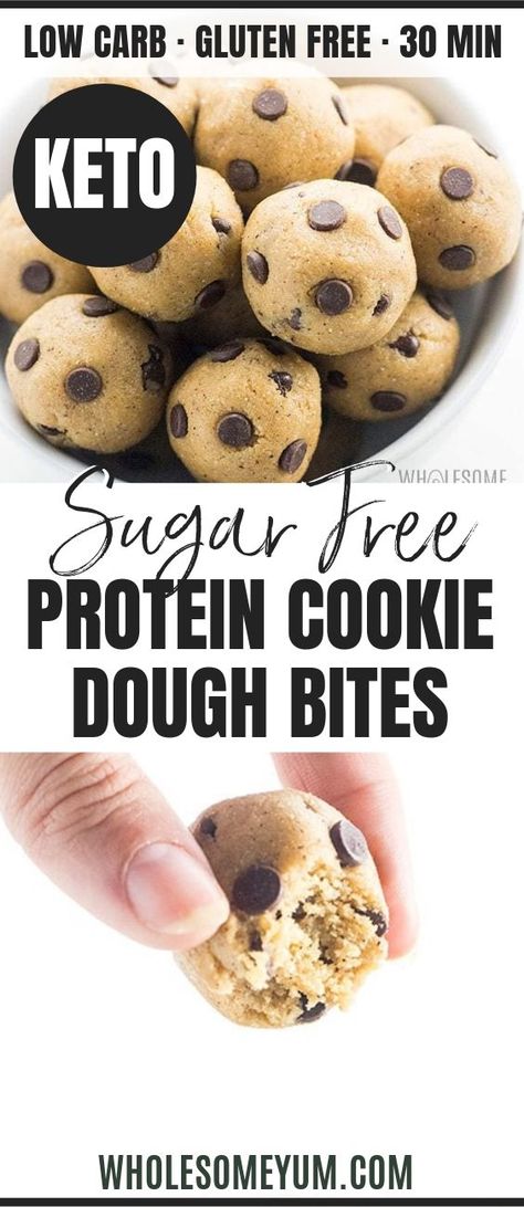 Protein Cookie Dough Bites, Cookie Dough Bites Recipe, Cookie Dough Vegan, Chocolate Chip Cookie Dough Bites, Dolce Poche Calorie, Keto Cookie Dough, Paleo Snack, Keto Protein, Protein Cookie Dough