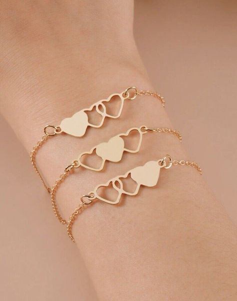 Set Of 3 Sister Bracelets - Gold Chain Bracelets With Heart Charm  | eBay Sister Bracelets, Gold Chain Bracelets, Sister Bracelet, Bracelets Gold, Chain Bracelets, Between Us, Gold Bracelet Chain, Heart Charm, Always Be