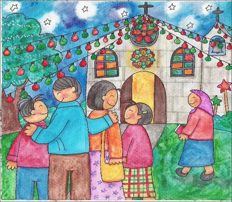 Surviving Christmas in the Philippines 2 - Filipino Culture by The ... Filipino Christmas Traditions, Simbang Gabi Art, Simbang Gabi Outfit, Filipino Values Drawing, Filipino Culture Painting, Filipino Values Poster, Simbang Gabi Christmas Philippines, Paskong Pinoy Christmas Decorations, Filipino Culture Poster