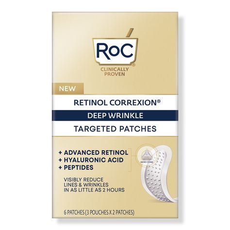 Retinol Correxion Deep Wrinkle Targeted Patches - RET COREX DEP WRKL TARGETED PATCHES 6CTBenefitsWrinkle-smoothing patches made with America's #1 Most-Awarded RetinolEach patch contains 80 self dissolving micro-cones to target wrinkles at the sourcePowered by potent ingredients including Retinol, Hyaluronic Acid & PeptidesSee results in as little as one use and over time97% had visibly reduced wrinkles in as little as 2 hoursFeaturesNon-invasiveDermatologist testedFragrance FreeParaben FreePhtha Anti Aging Skincare Routine, Wrinkle Remedies, Green Tea Face, Laugh Lines, Forehead Wrinkles, Face Wrinkles, Deep Wrinkles, Best Essential Oils, Wrinkle Cream