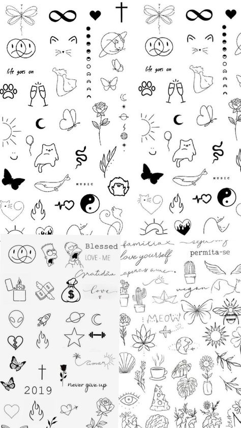 Simple Hand Tattoos, Cute Simple Tattoos, Cute Hand Tattoos, Simple Tattoo Designs, Tattoo Flash Sheet, Cute Little Tattoos, Tattoo Design Book, Easy Doodles Drawings, Easy Drawings Sketches