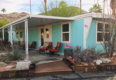 Vintage Mobile Home Patio Mid Century Mobile Home, Desert Mobile Home, Retro Mobile Home, Two Story Mobile Homes, Mobile Home Patio, Trailer Houses, Goal 2023, Vintage Mobile Home, Mobile Home Trailer