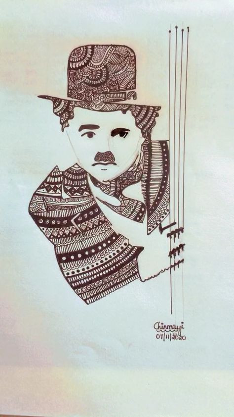 Doodle filled art of Charloe Chaplin Charlie Chaplin, Doodles, Drawings, Art