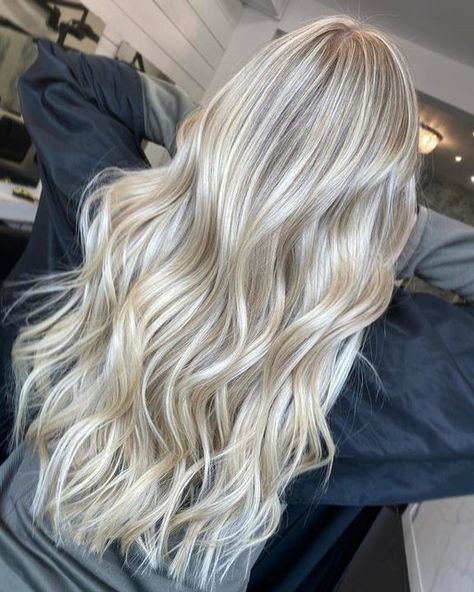 Silver Blonde Hair Color Ideas, Full Icy Blonde Highlights, Super Bright Blonde Hair, Heavy Blonde Highlights On Blonde Hair, Icy Blonde Hair With Dimension, Icy Blonde With Dimension, Clean Blonde Hair, Blonette Hair Color, Light Blonde Hair With Lowlights