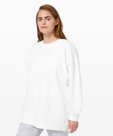 Release Date: 3/2020. Original Price: $108. Materials: Cotton Terry. Color: white. Wear this classic crew sweatshirt over your tights for a cool look that keeps you warm, before and after your sweaty pursuits.Cotton TerryCotton Terry fabric is naturally breathable and soft against your skinnaturally breathablesoftFeaturesDesigned for: On the MoveLoose fit : Loose fit gives you room to layer Terry Fabric, Women Hoodies Sweatshirts, Lululemon Women, Crew Sweatshirts, Oversized Sweatshirt, Outerwear Women, Knitted Pullover, Women Long Sleeve, Hoodies Womens