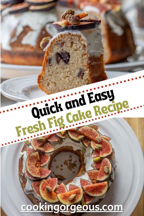 A moist and delicious cake made with fresh figs. Fresh Fig Cake Recipe, Fig Cake Recipe, Unique Cheesecake Recipes, Fancy Desserts Recipes, Fig Cake, Bakery Style Muffins, Easy Chocolate Desserts, Homemade Recipes Dessert, Recipes With Few Ingredients