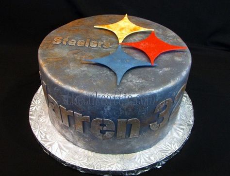 Pittsburgh Steelers Cake, Steelers Birthday, Steelers Cake, Football Cakes, Weathered Steel, Steelers Jersey, Grooms Cakes, Single Layer Cakes, Football Theme Party