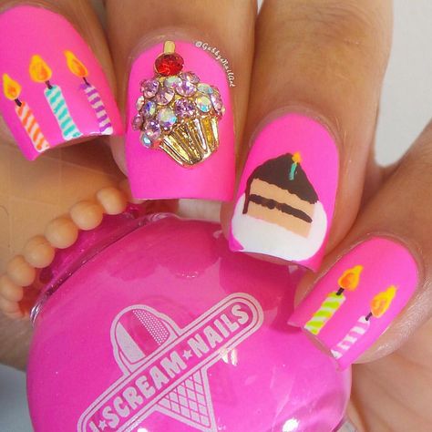 Birthday nails from Gabbysnailart Birthday Nail Set Ideas, Nail Set Ideas, Birthday Nail Set, Birthday Nail Art, Birthday Nail Designs, Birthday Tomorrow, Birthday Nail, Creative Nail Designs, Set Ideas