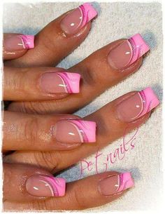 Pink French Nails Short Acrylic Nails Designs Sparkle, Pretty Nail Ideas Acrylic Square, Dominican Republic Nail Designs, Pretty Nail Art Designs French Tips, New French Tip Nail Designs, Colorful French Tip Nails Short, Cute French Nails Ideas, Nail Designs With Foil, Valentines Day French Nails